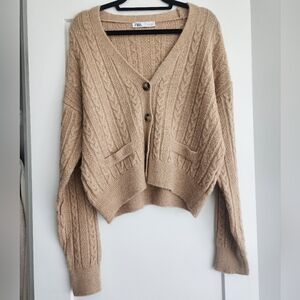 Zara Women's Beige Cable Knit Cardigan